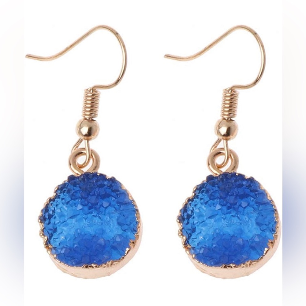 Stone Hook Drop Earring Round Circle Natural Quartz Geode Crystal Jewelry